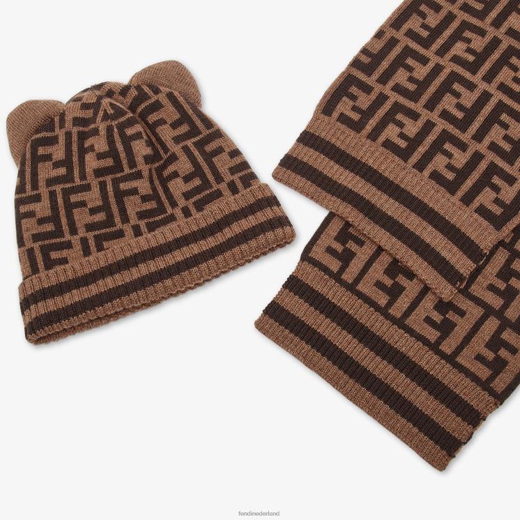 kinderen accessoires Fendi 0J62L2760 gebreide sjaal en muts met logo bruin