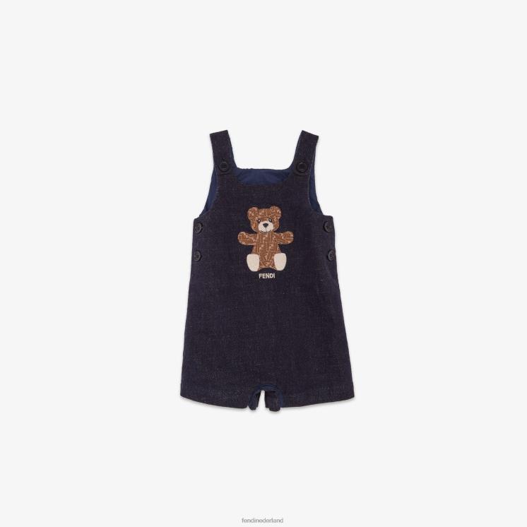kinderen kleding Fendi 0J62L2775 denim tuinbroek met borduursel blauw