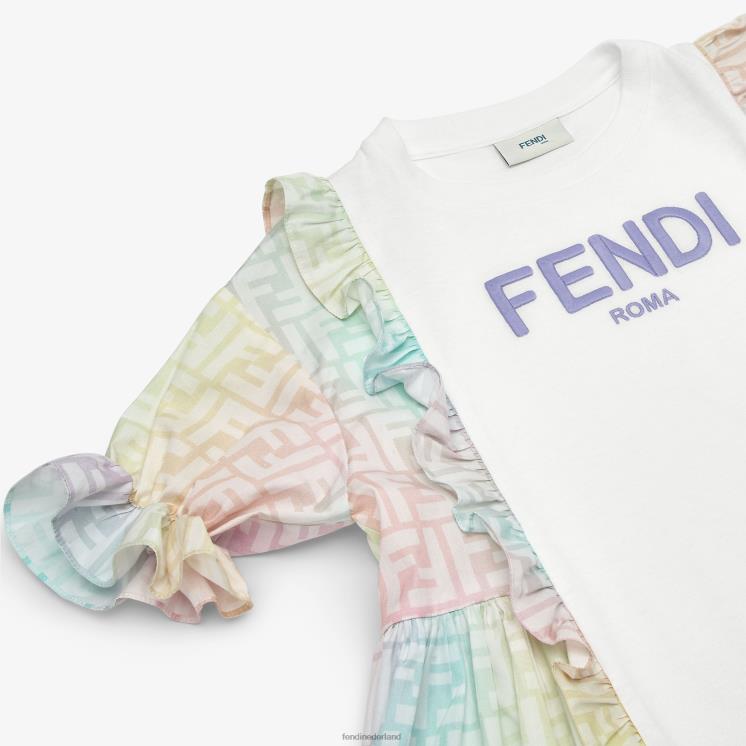 kinderen kleding Fendi 0J62L2874 jurk van jersey en multiff popeline veelkleurig
