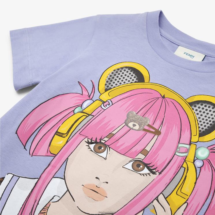 kinderen kleding Fendi 0J62L2876 lila jersey t-shirt met multiprint veelkleurig