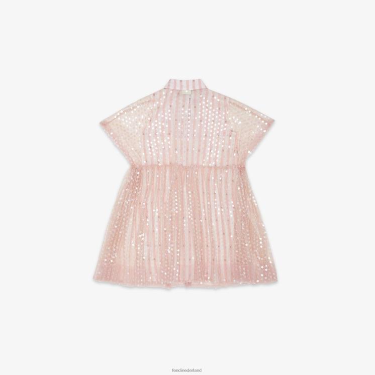 kinderen kleding Fendi 0J62L2890 wijde jurk met pailletten en popeline roze