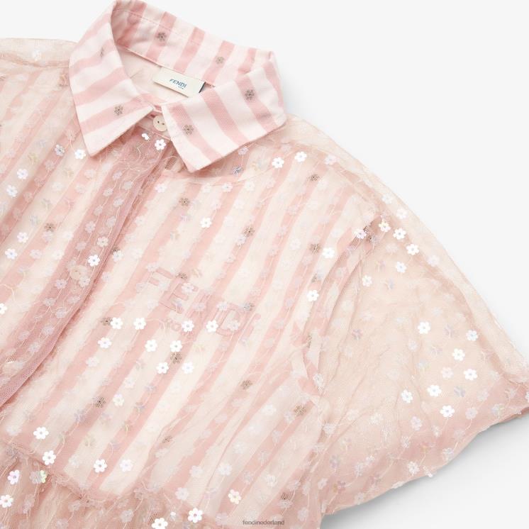 kinderen kleding Fendi 0J62L2890 wijde jurk met pailletten en popeline roze