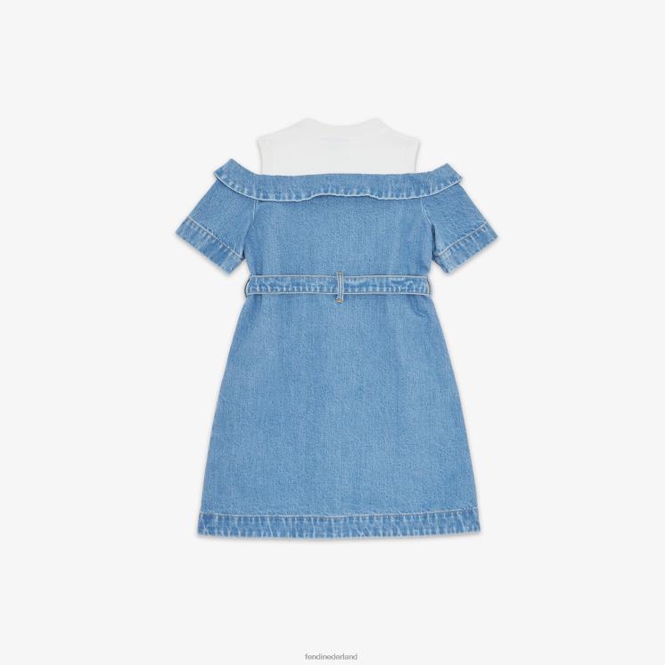 kinderen kleding Fendi 0J62L2923 juniorjurk van jerseyfleece en denim blauw