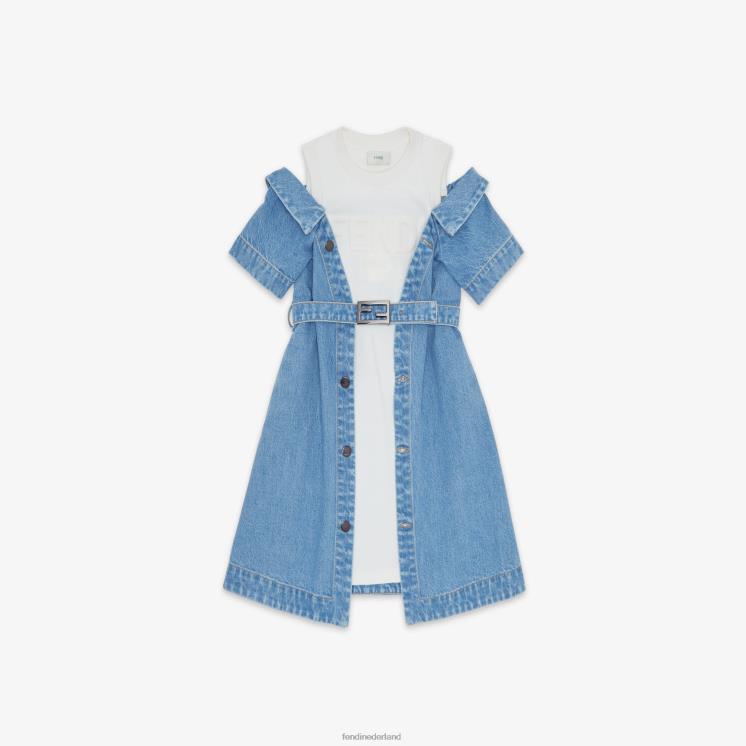 kinderen kleding Fendi 0J62L2923 juniorjurk van jerseyfleece en denim blauw