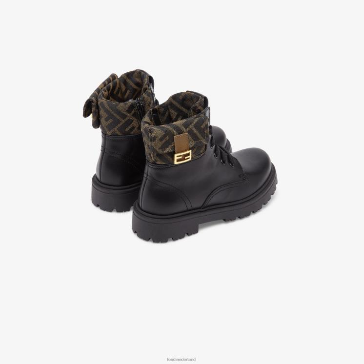 kinderen schoenen Fendi 0J62L2847 Junior bikerjack van nappaleer en logostof zwart