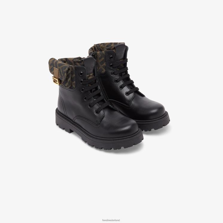 kinderen schoenen Fendi 0J62L2847 Junior bikerjack van nappaleer en logostof zwart