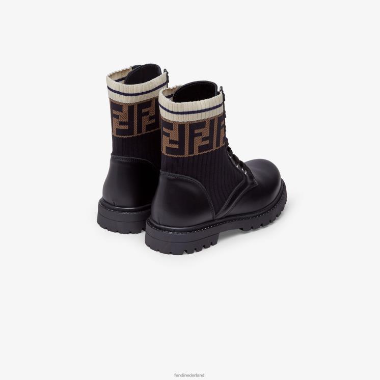 kinderen schoenen Fendi 0J62L2951 Unisex junior bikerlaarzen van leer en stof zwart