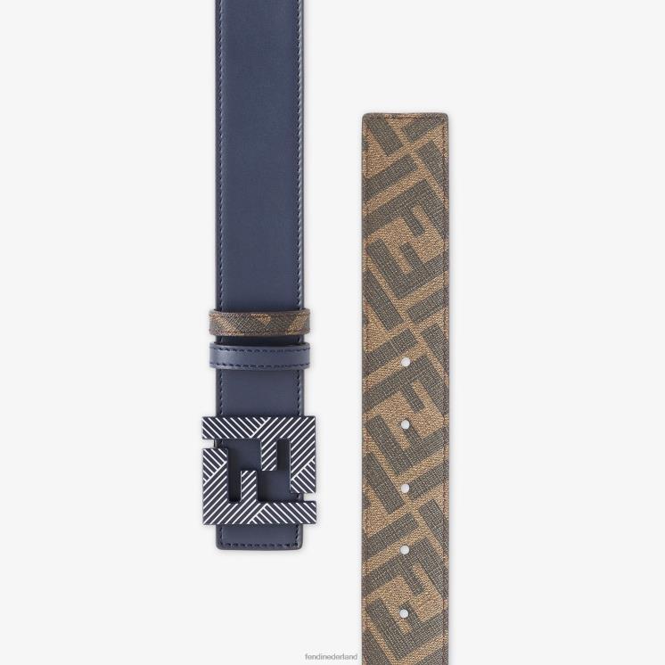 Heren accessoires Fendi 0J62L2329 vierkante ff leren omkeerbare riem blauw