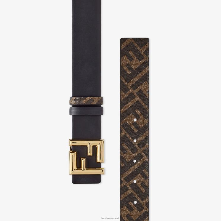 Heren accessoires Fendi 0J62L2333 ff afgeronde leren omkeerbare riem zwart