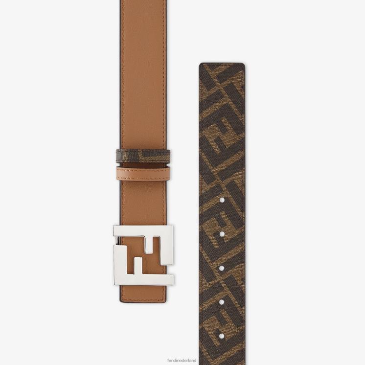 Heren accessoires Fendi 0J62L2442 vierkante ff leren omkeerbare riem bruin