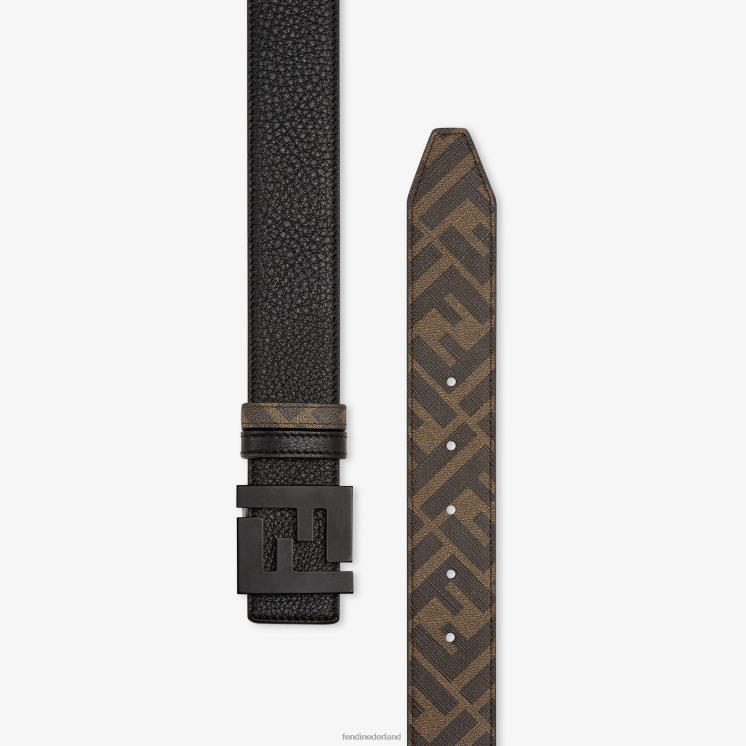 Heren accessoires Fendi 0J62L2489 Omkeerbare riem van leer en stof bruin