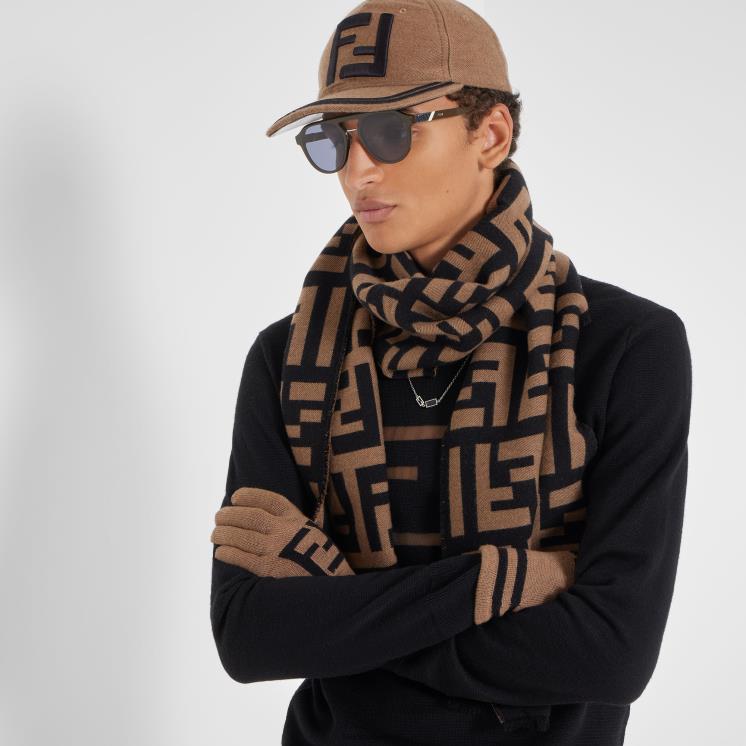 Heren accessoires Fendi 0J62L2348 sjaal van wol en zijde bruin