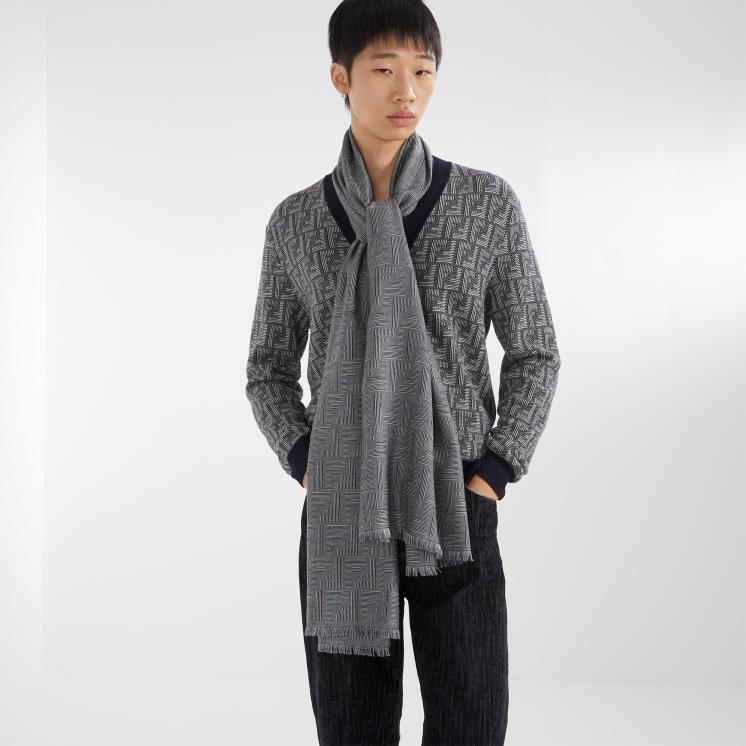 Heren accessoires Fendi 0J62L2545 sjaal van wol en zijde blauw