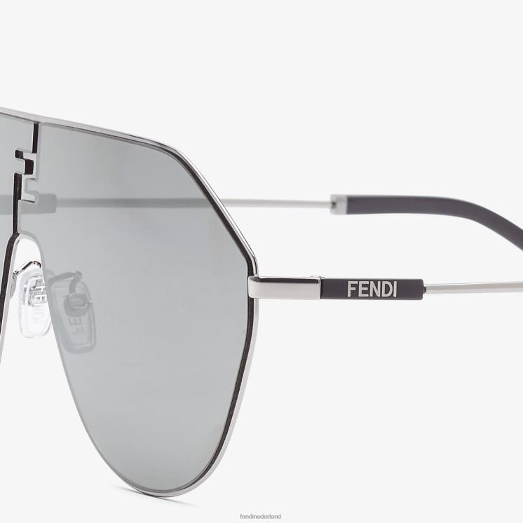 Heren accessoires Fendi 0J62L2399 Zonnebril van rutheniummetaal met spiegellenzen mode