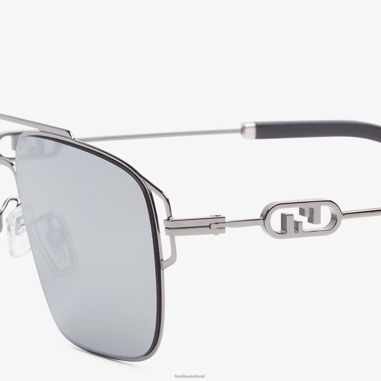 Heren accessoires Fendi 0J62L2444 Zonnebril van rutheniummetaal met spiegellenzen zwart