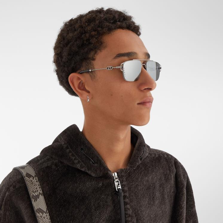 Heren accessoires Fendi 0J62L2444 Zonnebril van rutheniummetaal met spiegellenzen zwart