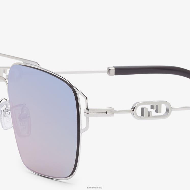 Heren accessoires Fendi 0J62L2454 Zonnebril van palladiummetaal met lenzen en paars spiegeleffect mode