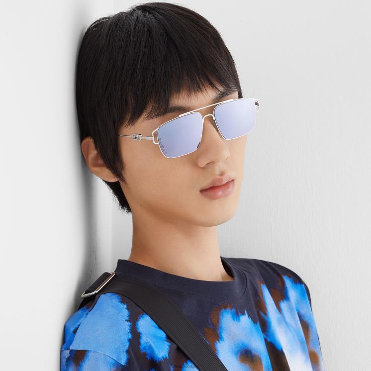 Heren accessoires Fendi 0J62L2454 Zonnebril van palladiummetaal met lenzen en paars spiegeleffect mode