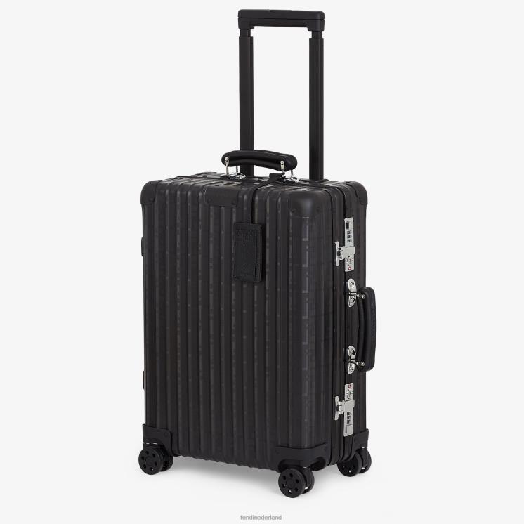 Heren accessoires Fendi 0J62L1889 aluminium trolleykoffer met leren details zwart