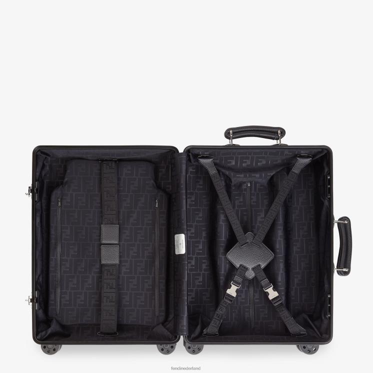 Heren accessoires Fendi 0J62L1889 aluminium trolleykoffer met leren details zwart