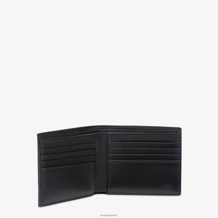 Heren accessoires Fendi 0J62L2595 Tweevoudige portemonnee van kaaimanleer en stof zwart