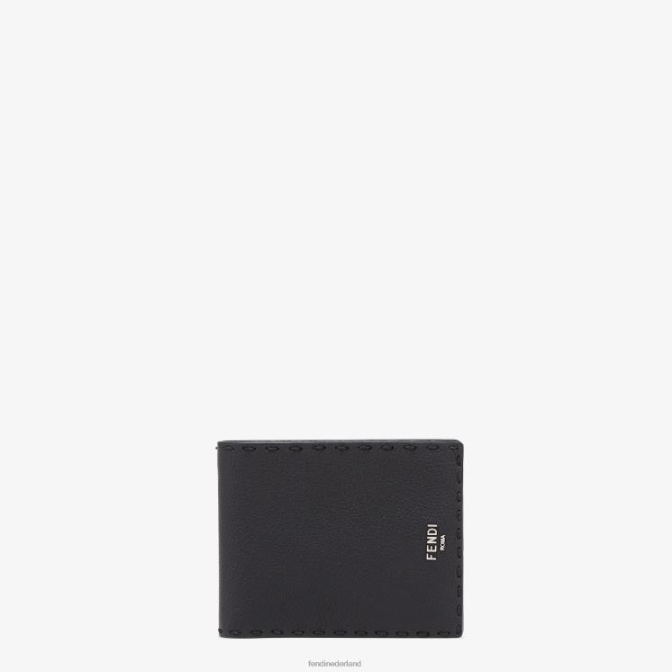 Heren accessoires Fendi 0J62L2608 Selleria lederen tweevoudige portemonnee zwart