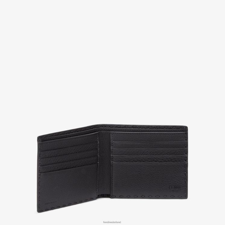 Heren accessoires Fendi 0J62L2608 Selleria lederen tweevoudige portemonnee zwart