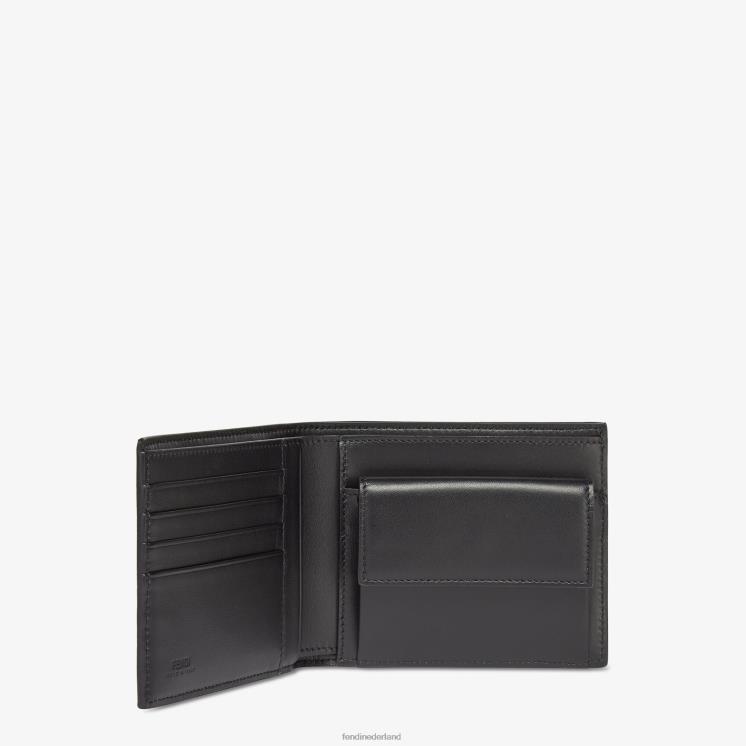 Heren accessoires Fendi 0J62L2612 kenmerkende lederen tweevoudige portemonnee zwart