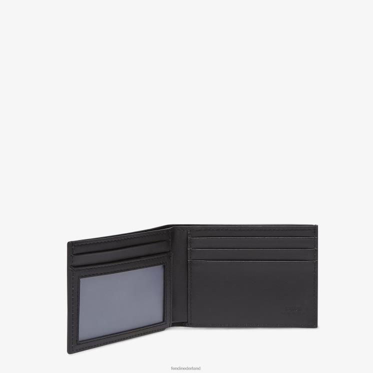 Heren accessoires Fendi 0J62L2615 Leren tweevoudige portemonnee met handtekening van de Amerikaanse dollar zwart