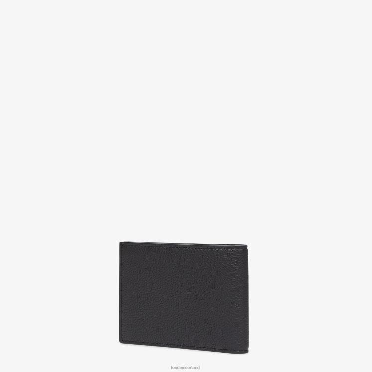 Heren accessoires Fendi 0J62L2615 Leren tweevoudige portemonnee met handtekening van de Amerikaanse dollar zwart