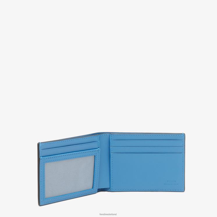 Heren accessoires Fendi 0J62L2617 Leren tweevoudige portemonnee met handtekening van de Amerikaanse dollar lichtblauw