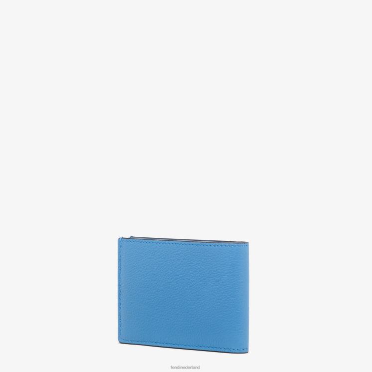 Heren accessoires Fendi 0J62L2617 Leren tweevoudige portemonnee met handtekening van de Amerikaanse dollar lichtblauw