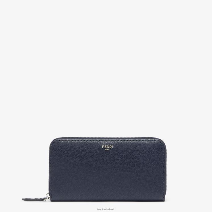 Heren accessoires Fendi 0J62L2641 Leren portemonnee van Selleria met ritssluiting blauw