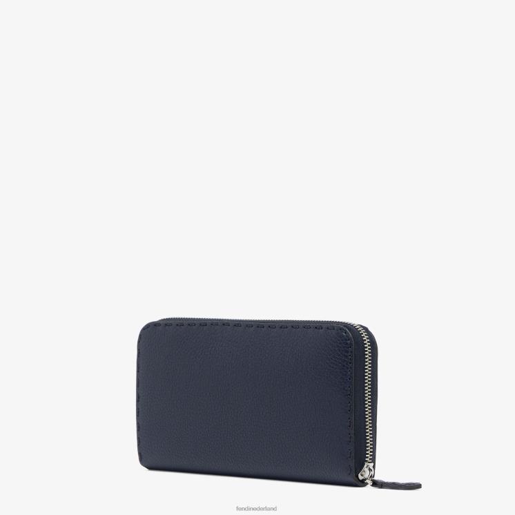 Heren accessoires Fendi 0J62L2641 Leren portemonnee van Selleria met ritssluiting blauw