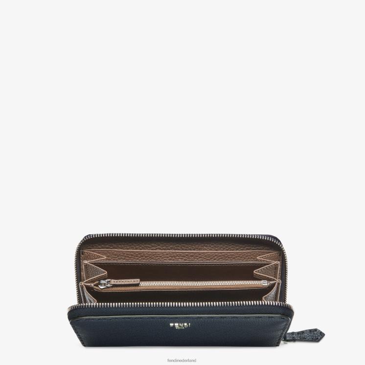 Heren accessoires Fendi 0J62L2641 Leren portemonnee van Selleria met ritssluiting blauw