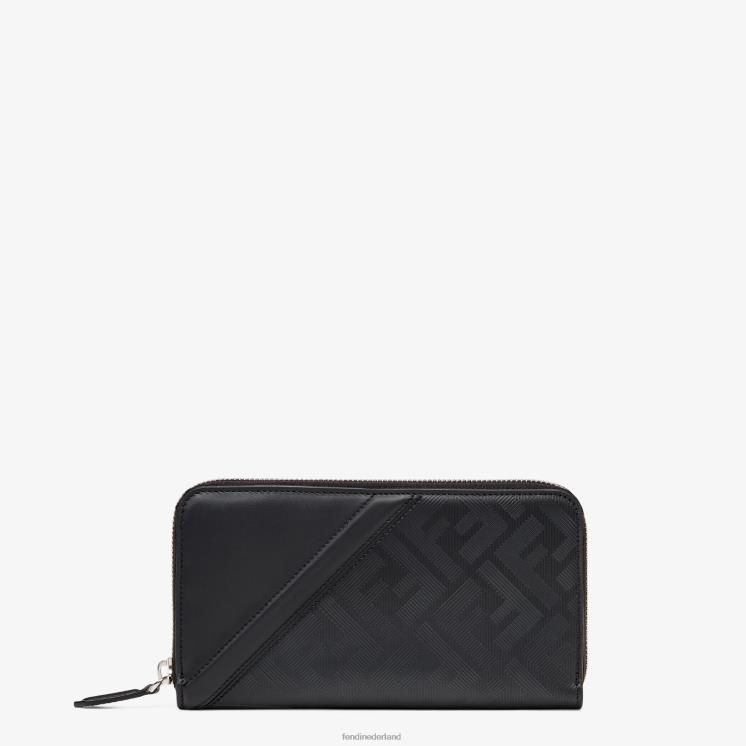 Heren accessoires Fendi 0J62L2642 schaduw diagonale ritssluiting rond leren portemonnee zwart