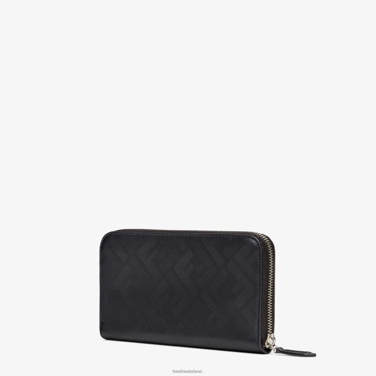 Heren accessoires Fendi 0J62L2642 schaduw diagonale ritssluiting rond leren portemonnee zwart