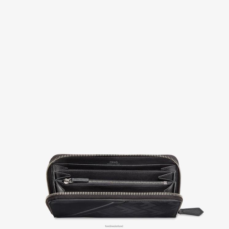 Heren accessoires Fendi 0J62L2642 schaduw diagonale ritssluiting rond leren portemonnee zwart