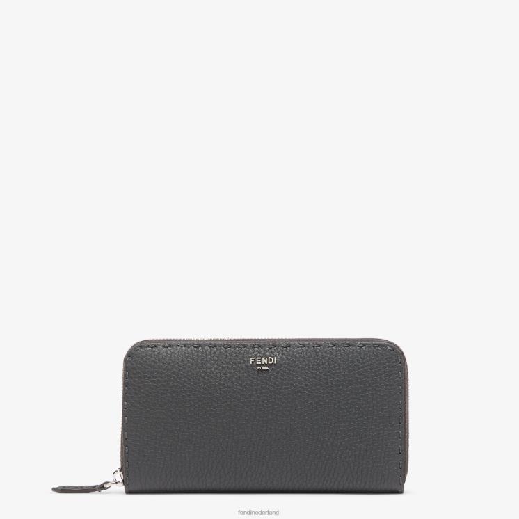 Heren accessoires Fendi 0J62L2643 Leren portemonnee van Selleria met ritssluiting grijs