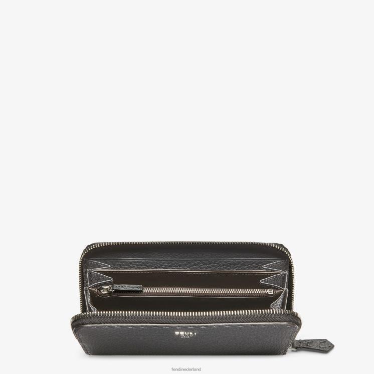 Heren accessoires Fendi 0J62L2643 Leren portemonnee van Selleria met ritssluiting grijs