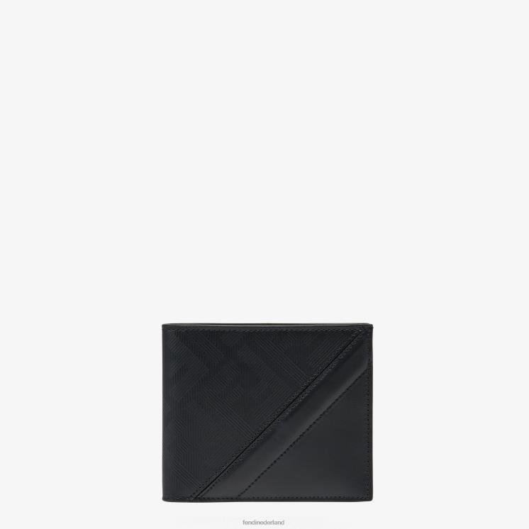 Heren accessoires Fendi 0J62L2645 schaduw diagonale lederen tweevoudige portemonnee zwart