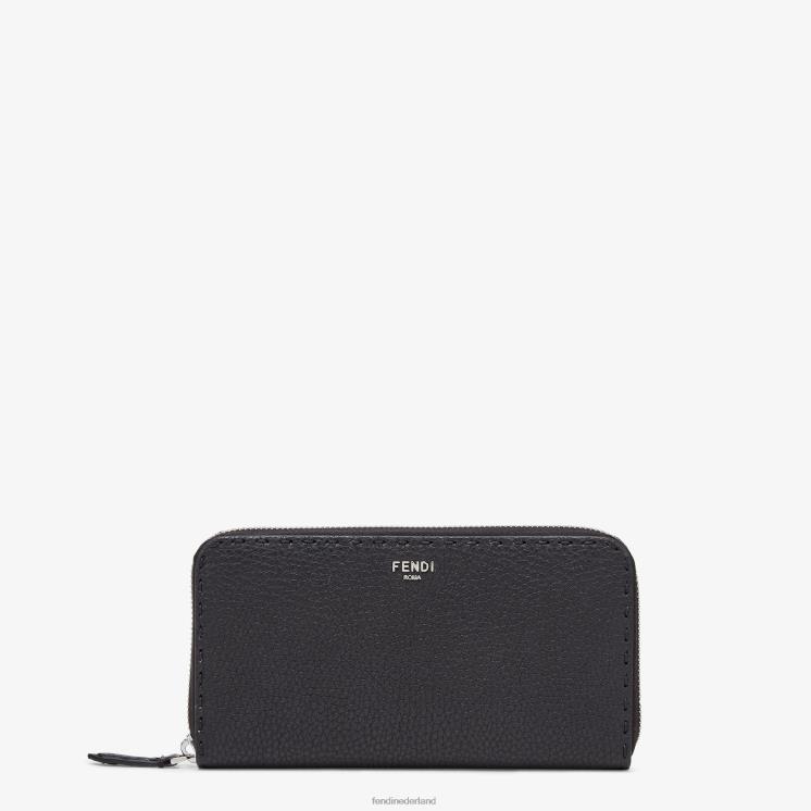 Heren accessoires Fendi 0J62L2647 Leren portemonnee van Selleria met ritssluiting zwart