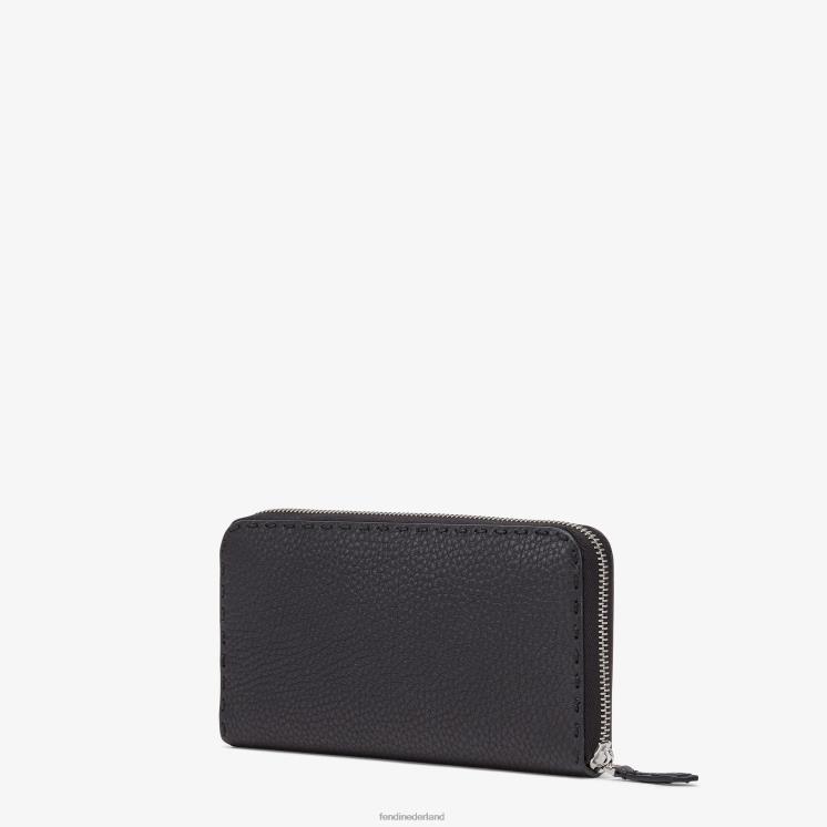 Heren accessoires Fendi 0J62L2647 Leren portemonnee van Selleria met ritssluiting zwart