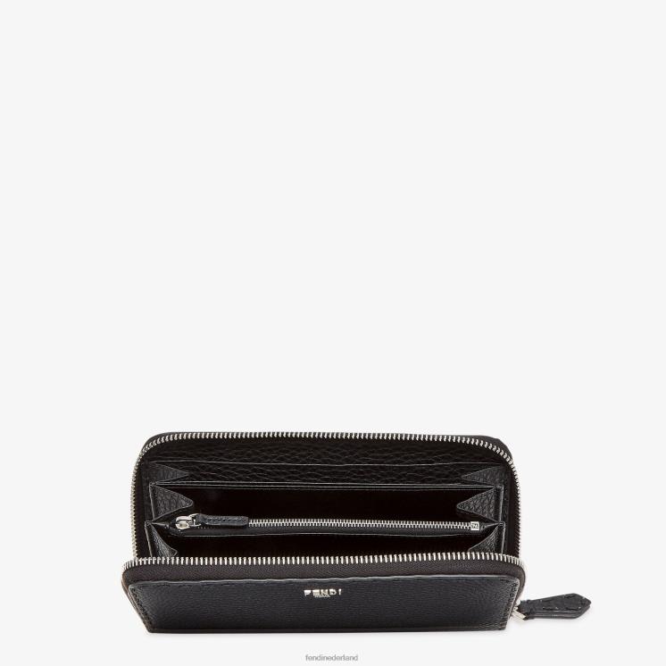 Heren accessoires Fendi 0J62L2647 Leren portemonnee van Selleria met ritssluiting zwart
