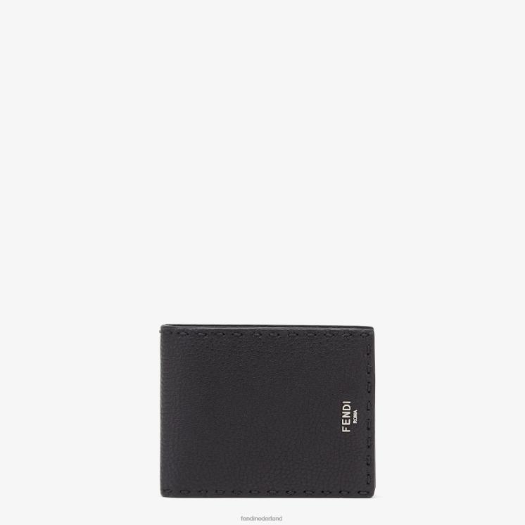 Heren accessoires Fendi 0J62L2648 Selleria lederen tweevoudige portemonnee zwart