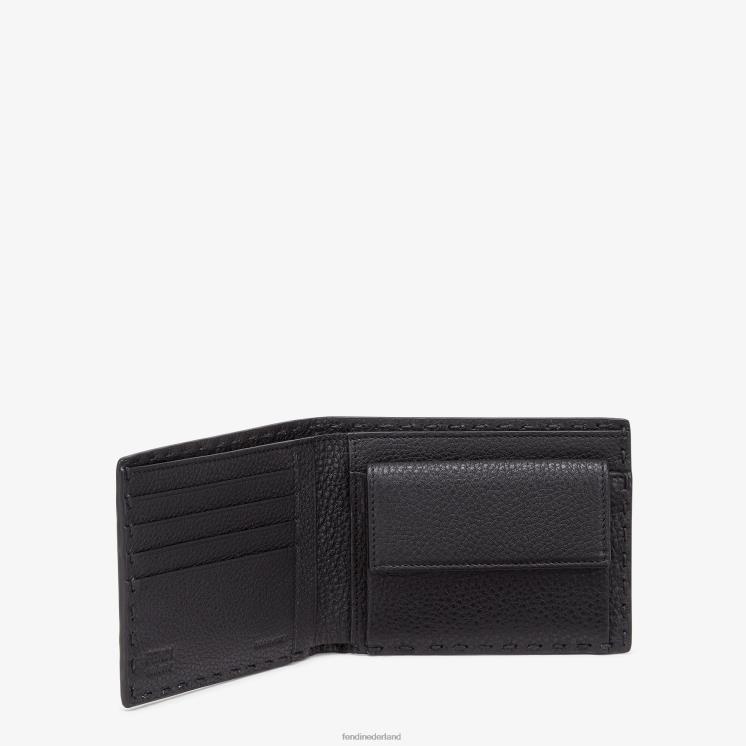 Heren accessoires Fendi 0J62L2648 Selleria lederen tweevoudige portemonnee zwart