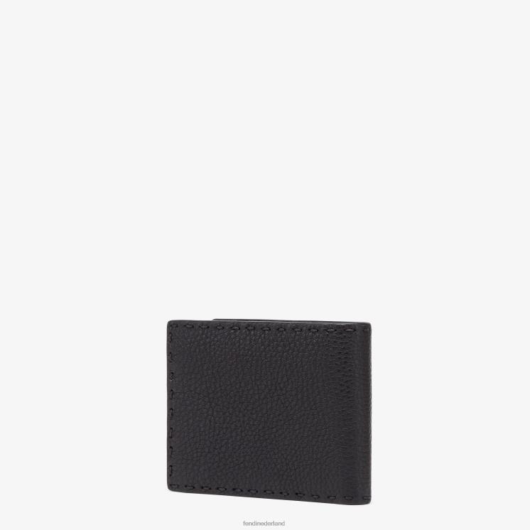 Heren accessoires Fendi 0J62L2648 Selleria lederen tweevoudige portemonnee zwart