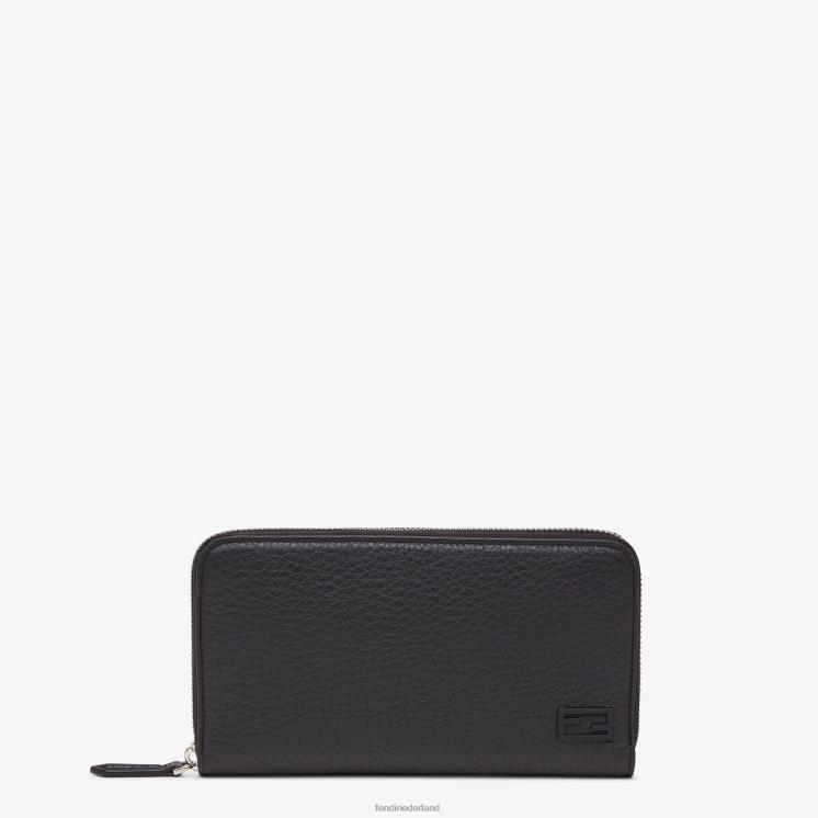 Heren accessoires Fendi 0J62L2656 Leren portemonnee van Selleria met ritssluiting zwart