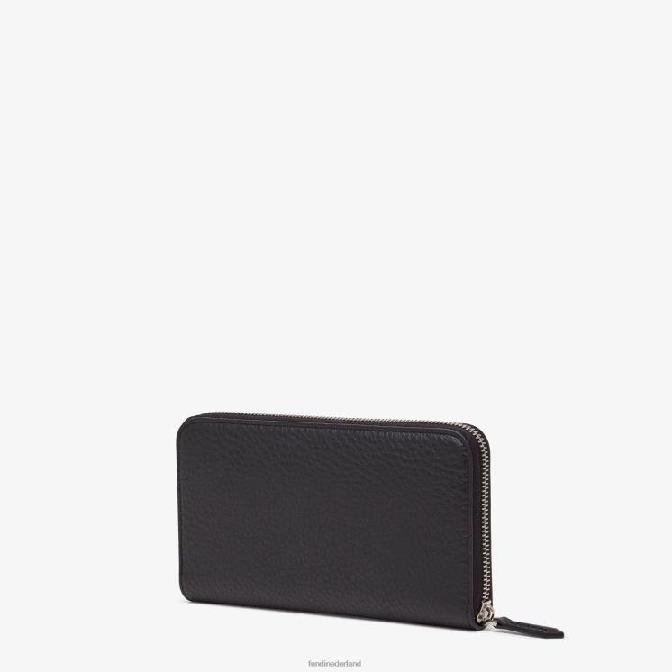 Heren accessoires Fendi 0J62L2656 Leren portemonnee van Selleria met ritssluiting zwart