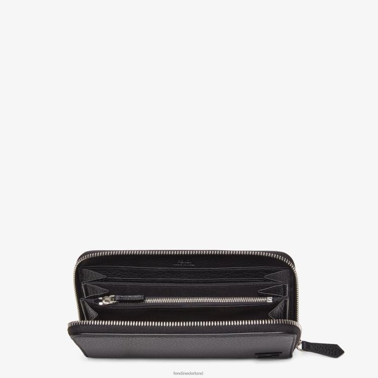 Heren accessoires Fendi 0J62L2656 Leren portemonnee van Selleria met ritssluiting zwart